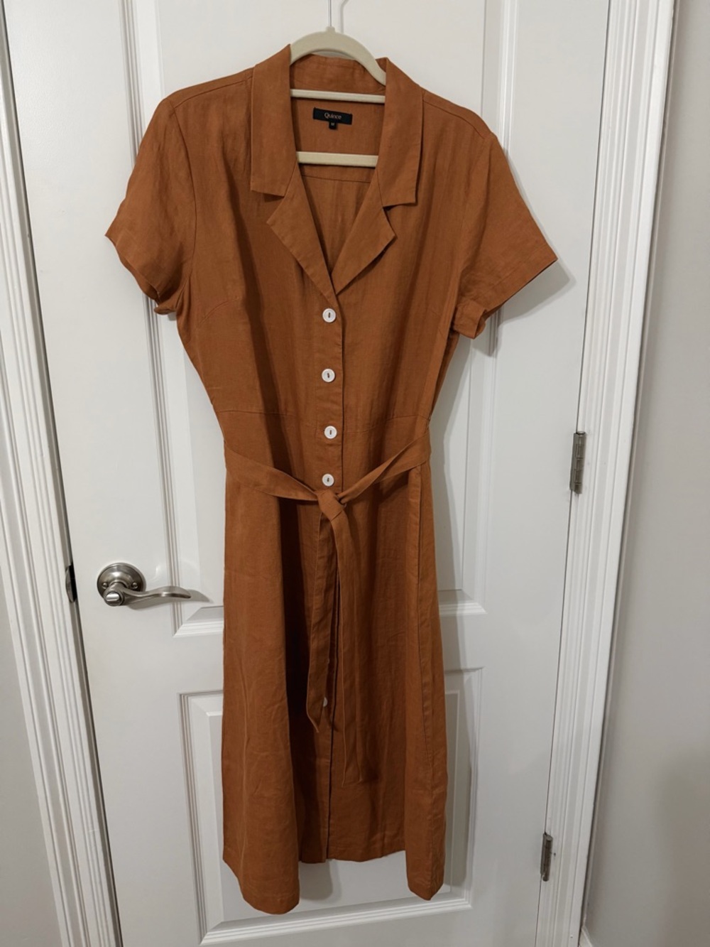Quince Linen Shirt Dress Brown Button Front Size M NEW